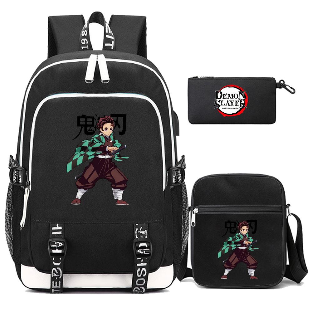 3Pcs/set Cartoon Demon Slayer Printed Backpack Large Capacity Bookbag Student Boy Girl School Bag Outdoor Laptop Travel Bag Gift