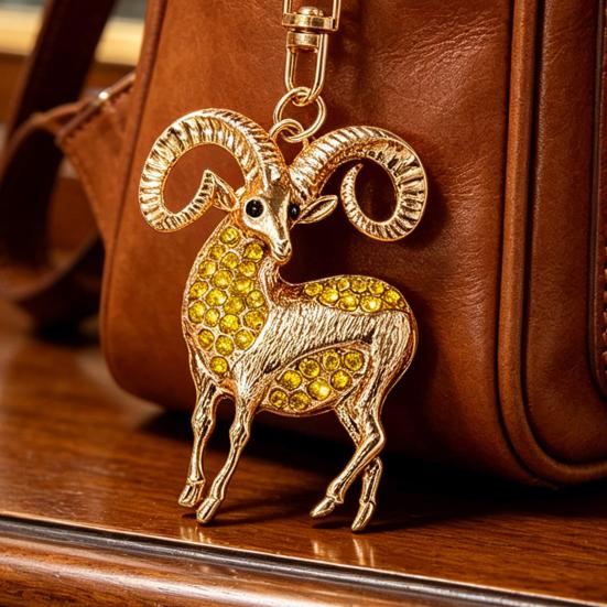 Keychain Pendant Sparkling Rhinestones Inlaid Goat Design Key Holder with Lobster Clasp Lightweight Car Hangers Decorative Pendant