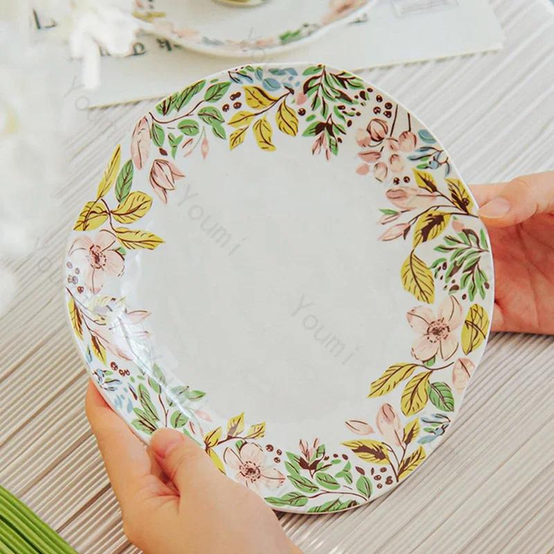 Kreative Uregelmessige Keramiske Tallerkener Utsøkte Blomster Kake Desserttallerken Husholdningsdelikatesser Ramenbolle Fritidskontor Kaffekopp