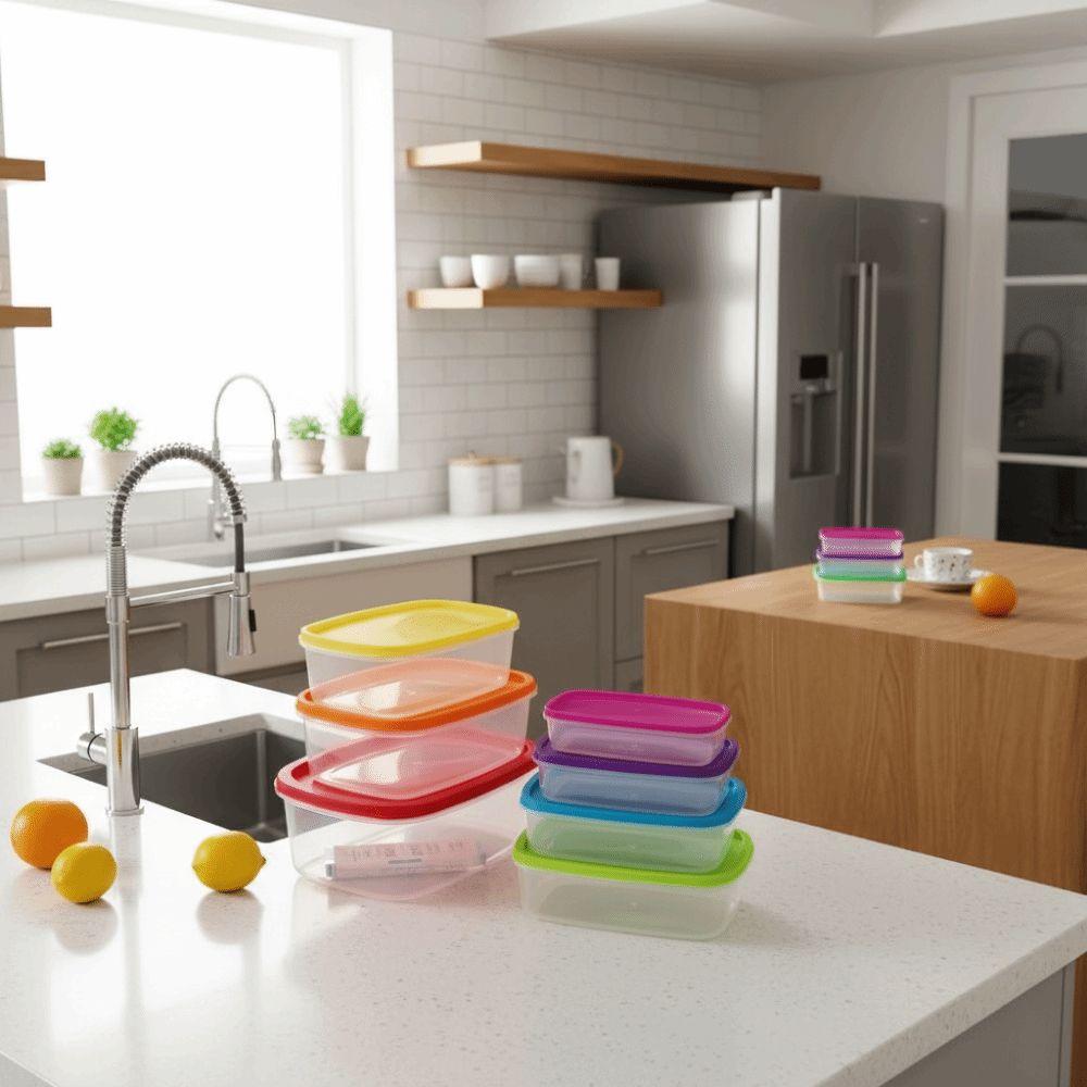 7Pcs Plastic Freshing Box Rainbow Food Sealed Box Reusable Sealed Food Container  Kitchen Picnic Use