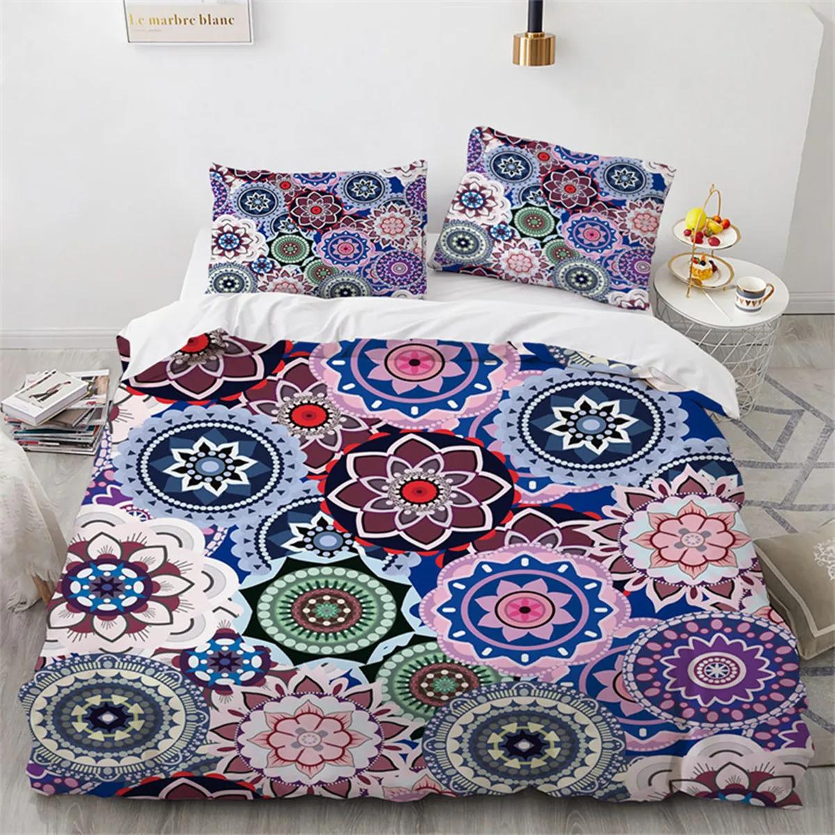 

Bohemia Floral Mandala Duvet Cover Microfiber Exotic For Children Girls Women For Bedroom Decoration With Pillowcase Queen King EU Single(135*200cm)3pcs