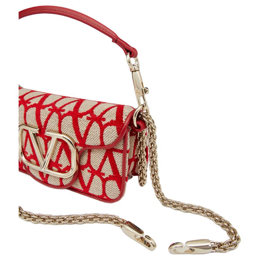 Valentino Locò V Logo Print Patchwork Magnetic Closure Calfskin Baguette Bag Shoulder Crossbody Handbag Women Bags Beige Red W0B0L97JSQJ4A