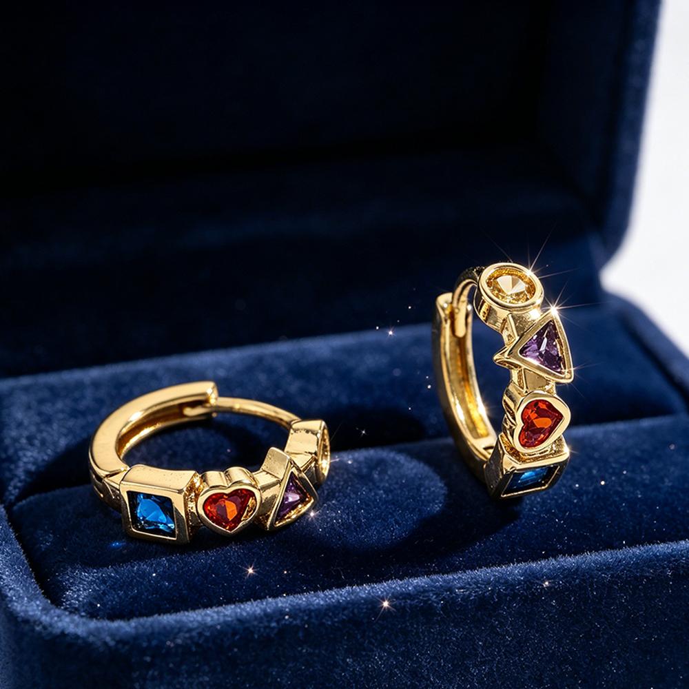 A Pair of Colorful Heart-Shaped Earrings, Fashionable and Simple Ear Jewelry