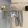 2024 Meisjes Koreaanse Letter Hoodie & Sweatpants Set - Lente/Herfst Trendy Tweedelig voor Kinderen