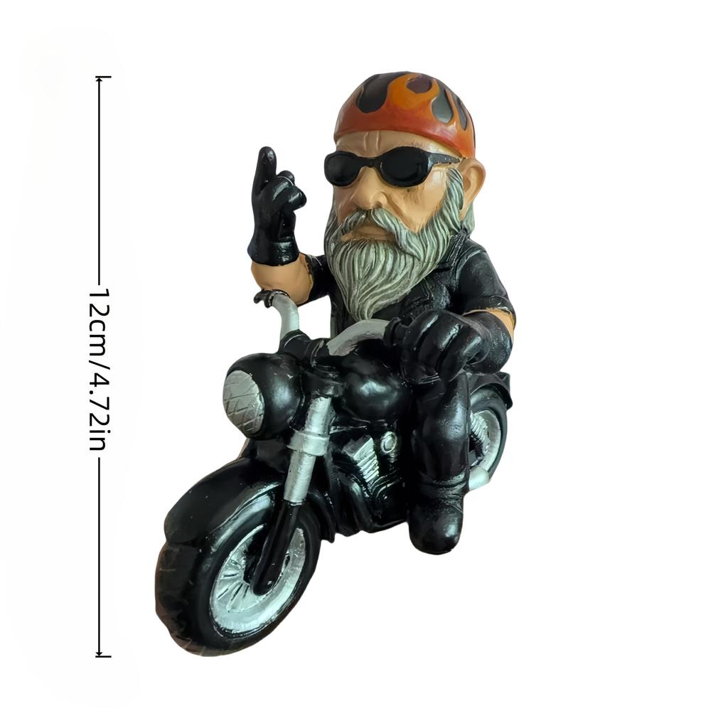 1pc Motorcycle Riding Garden Gnome Statue with Flame Helmet & Peace Sign - Resin Outdoor/Indoor Lawn Ornament, Humorous for home, Tabletop
