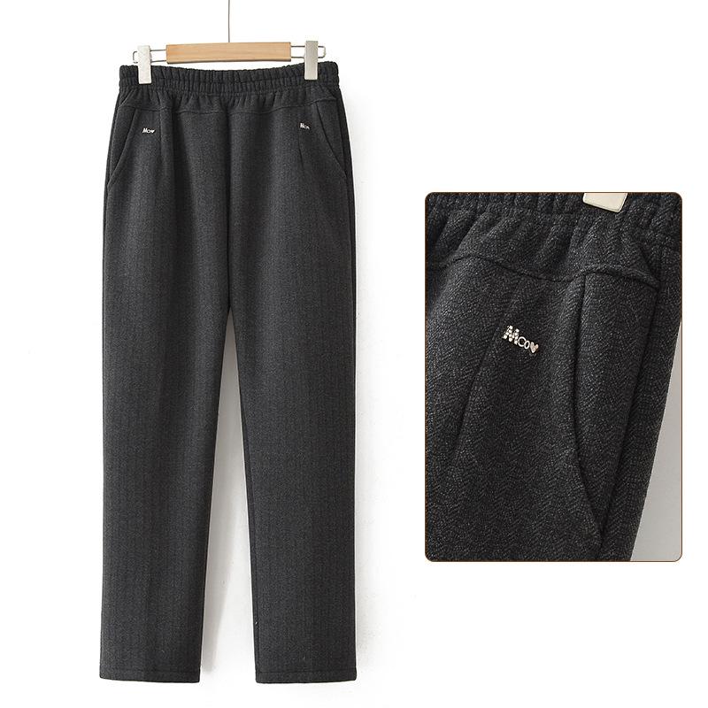 Grandma's Fleece-Lined Warm Straight-Leg Pants: Casual for Autumn and Winter, Perfect for Middle-Aged and Elderly Women