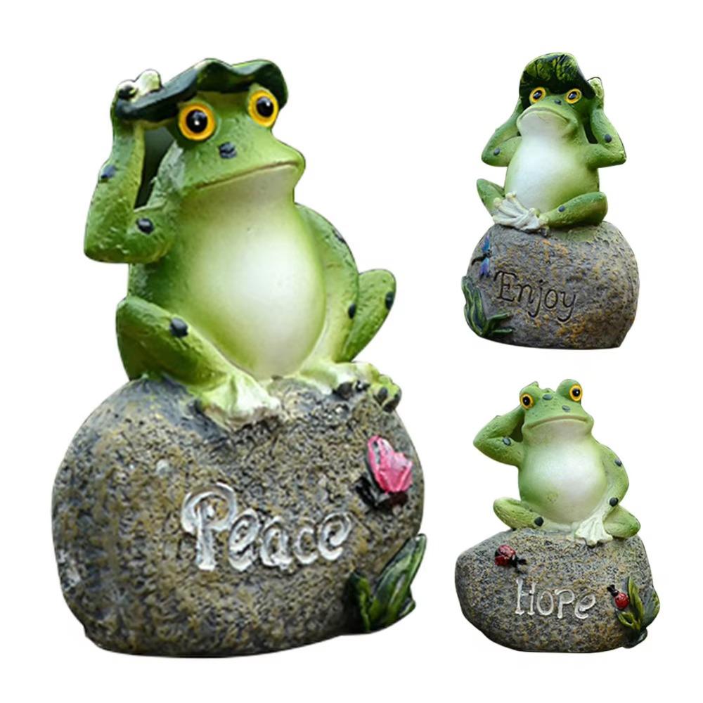Small Resin Frog Statue Cartoon English Sign Frog Creative Garden Frog Ornament Outdoor