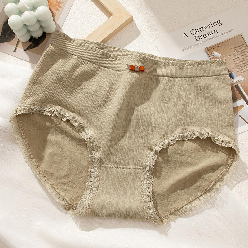 Sweet Women's Underwear Pure Cotton Simple Breathable Mid Waist Breathable Lace Edge Sexy Girl Briefs