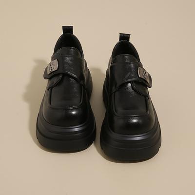 Cowhide Version~ Genuine Leather Small Leather Shoes Women's New Platform Student Versatile Velcro Metal Buckle Tide