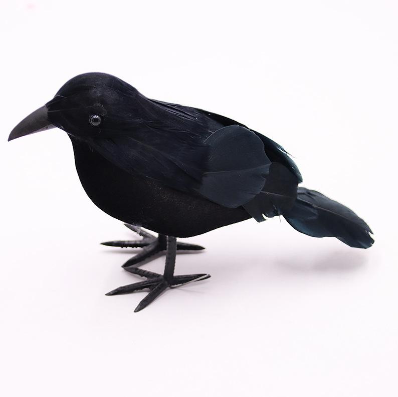 Simulated Black Crow Feathered Animal Halloween Prop Plush Crow Ghost Festival Ornament Horror Decor Crafts Fun Essential Item