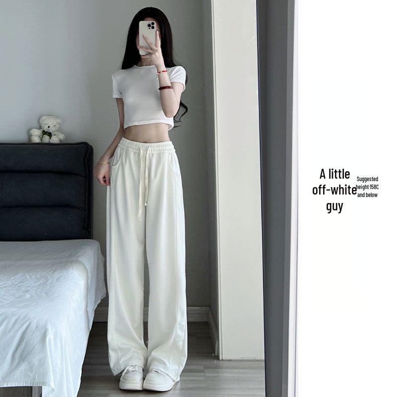 2025 New High-Waisted White Wide-Leg Casual Slimming Petite Sweatpants for Women
