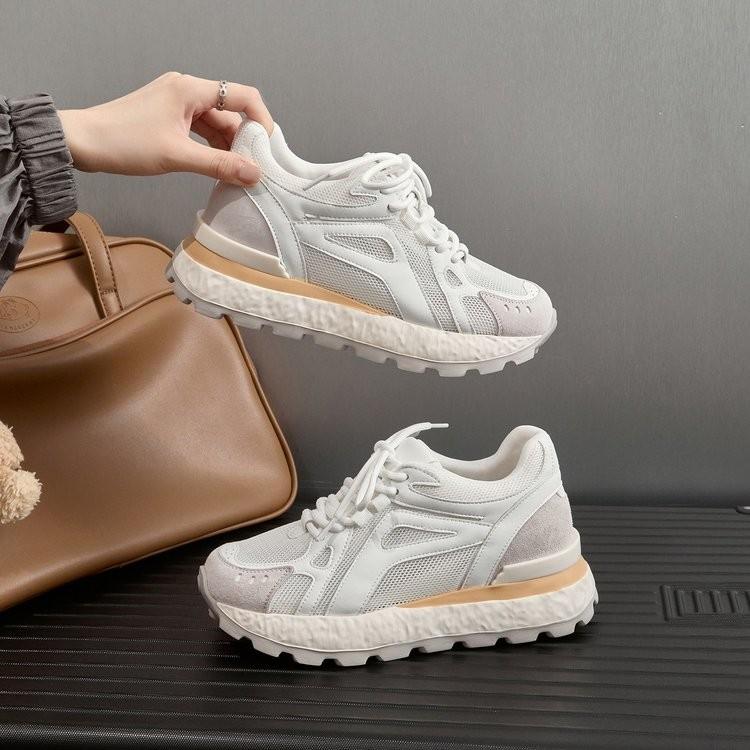 Fashion Women's Sporty Thick Sole Shoes Autumn New Style Round Toe Color Block Casual Fashion Dad Sneakers Red Color