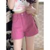 High-Waisted Pink Denim Shorts for Women: Plus Size, Loose-Fit, A-Line, Wide-Leg, Trendy Summer Style