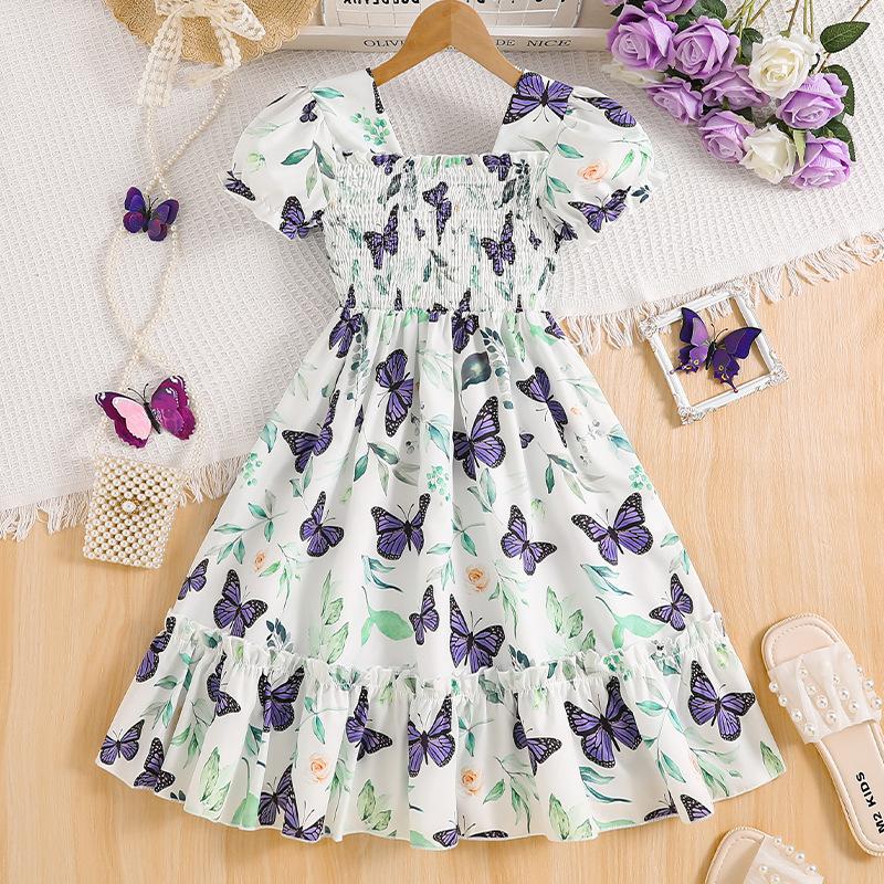 2025 Lato Sukienka z bufiastymi rękawami dla dziewczynek Sukienki księżniczki