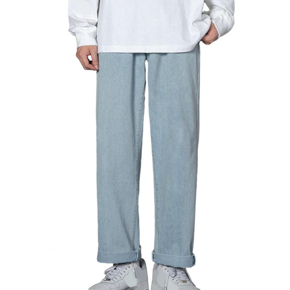Men Pants Straight Wide Leg Loose Deep Crotch Solid Color Retro Soft Breathable Button Zipper Closure Streetwear Men Long Trouse