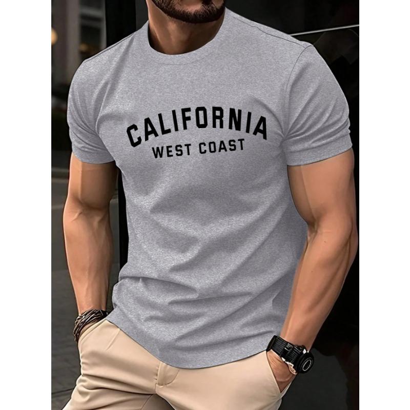 California Weat Coast Print Tee Shirts For Man Cotton O-Neck T Shirt Sport All-Match Top Summer Male New Loose Short Sleeve