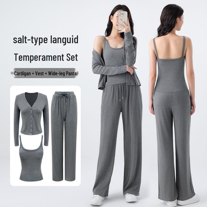 

Lulu Yoga Женский повседневный вязаный кардиган, майка и брюки палаццо Small