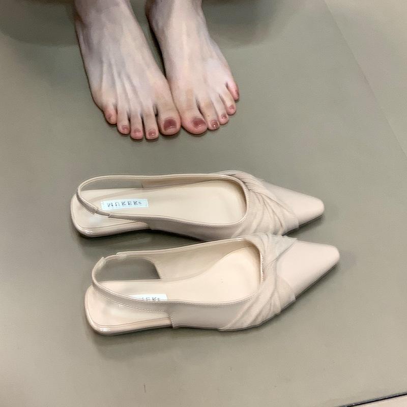 MUKEKe Elegant Solid Color Pointed Head with Skirt Bag Head Sandals Women's 2025 New Celebrity Temperament Rear Strap Single Shoes