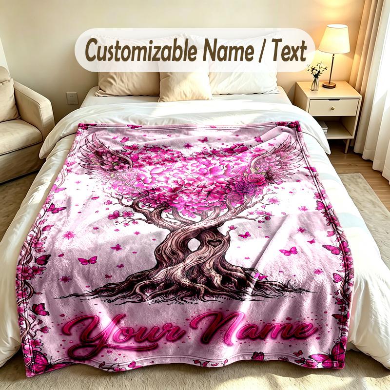 Valentine Love Theme Custom Blanket Personalized Name & Text Customized Soft Warm Throw Blanket Home Decor
