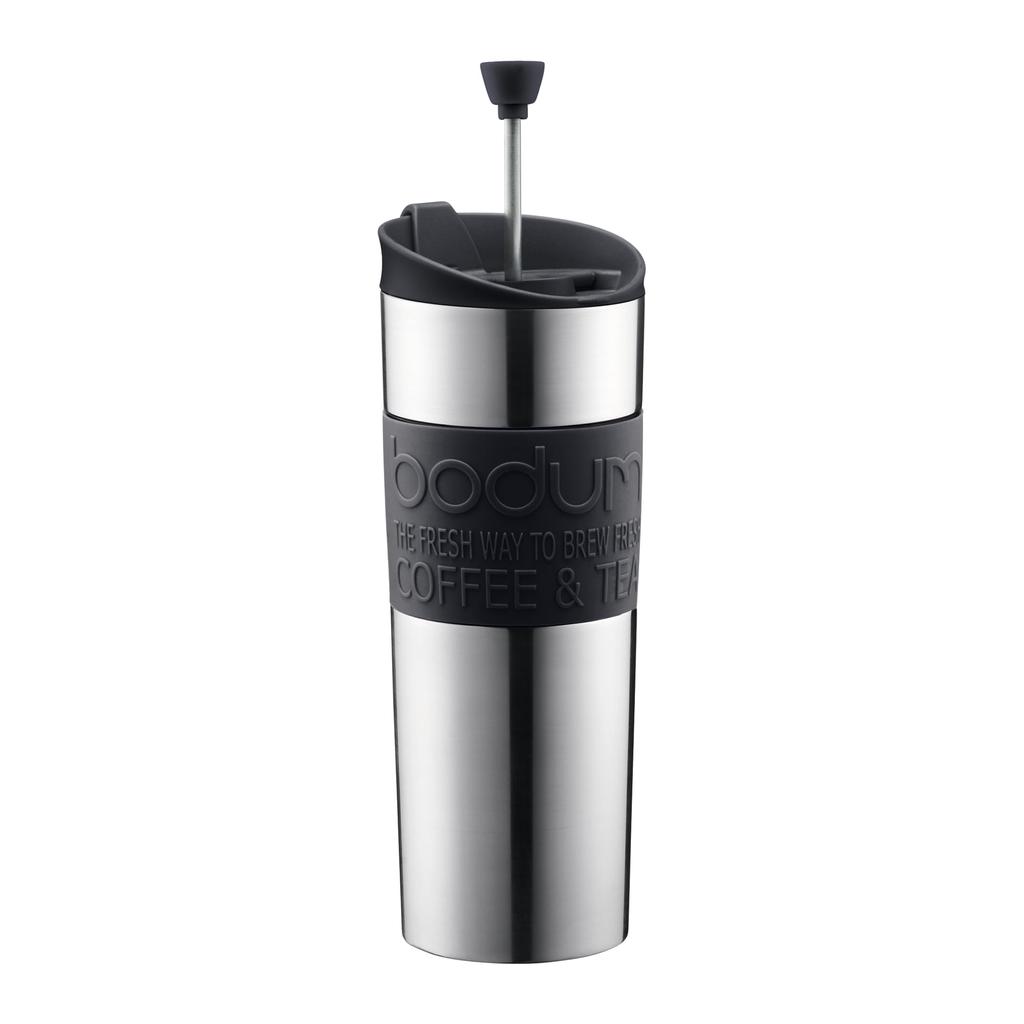 Bodum Insulated Stainless-Steel Travel French Press Coffee and Tea Mug, 0.45-Liter, 15-Ounce, Black by Bodum [item]