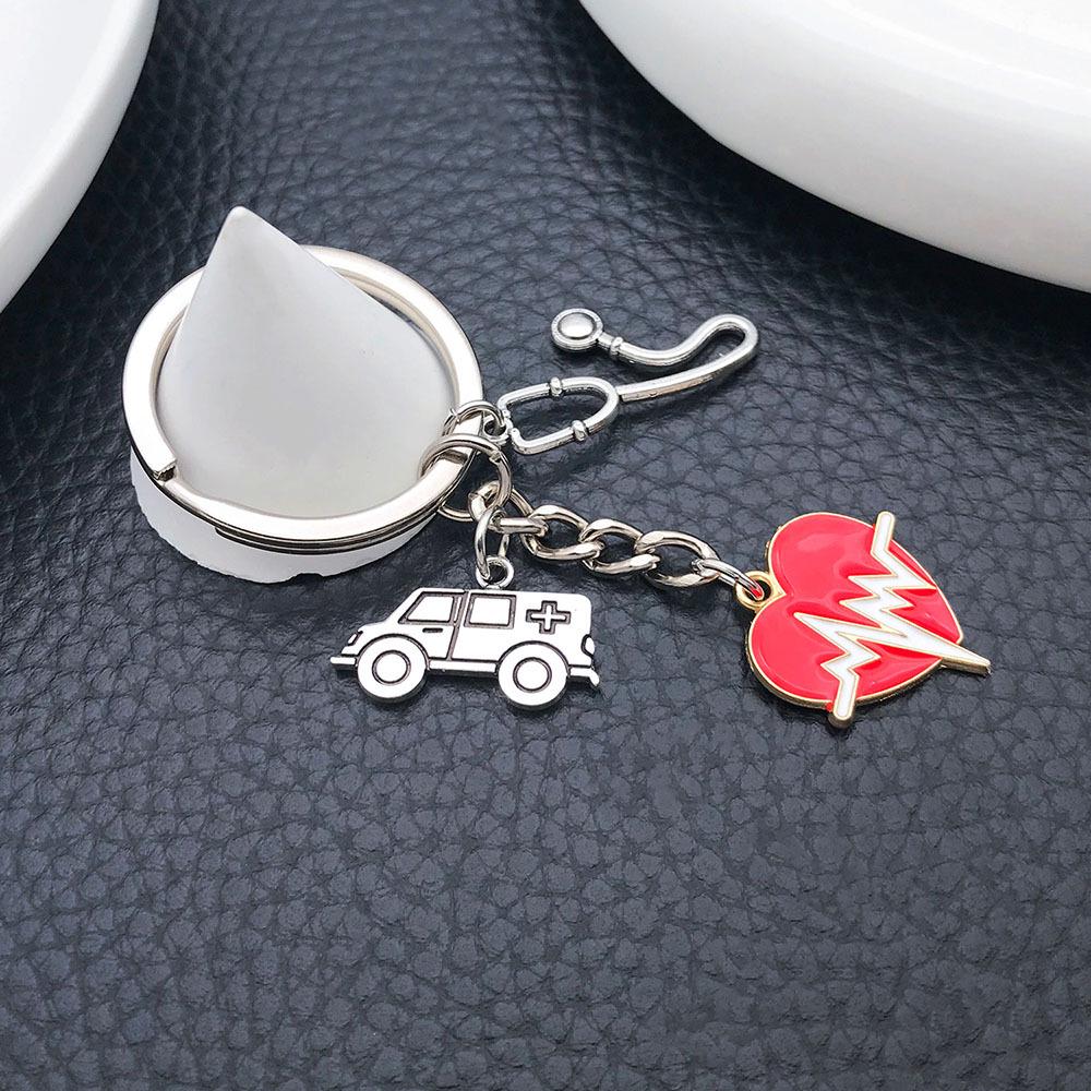 Antique Silver Medical Stethoscope Heartbeat Keychain Pendant