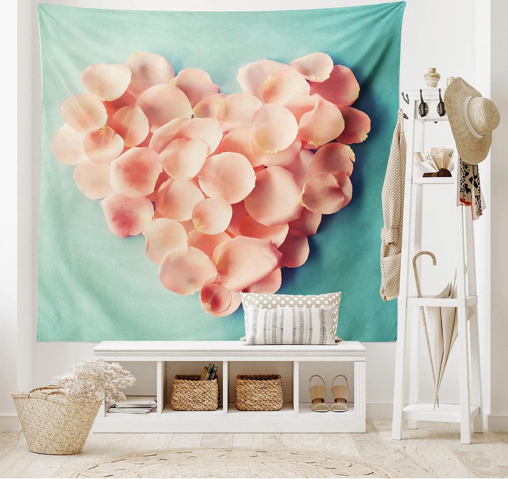 Love Tapestry Floral Love Romantic Shape Heart Tapestry Valentines Day Flowers Wall Hanging Decor for Bedroom Living Room Dorm