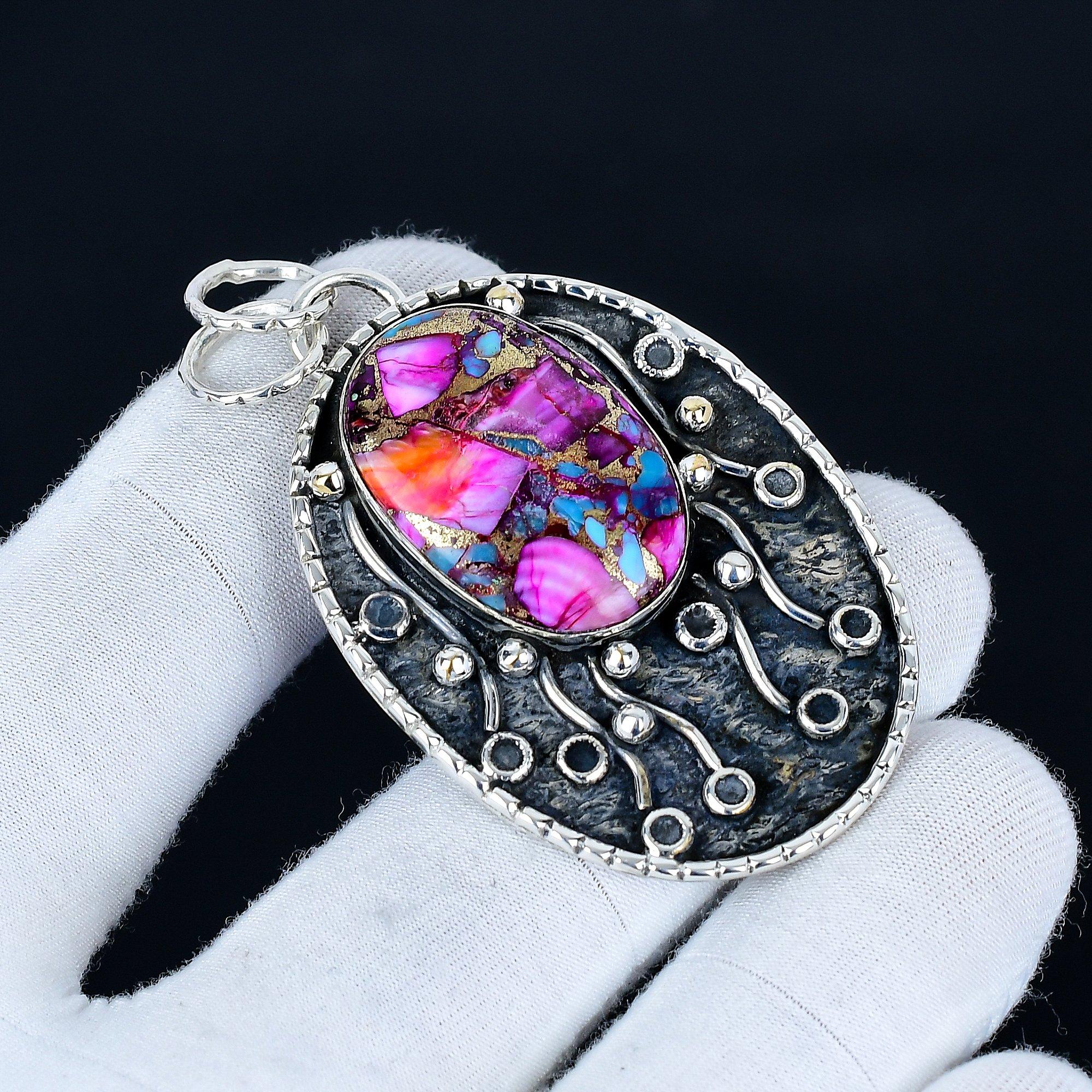 

Kingman Spiny Turquoise Pendant, 925 Sterling Silver Handmade Jewelry, Turquoise Silver Pendant, Party Wear Jewelry For Women s, Pendant Wadding Gift 6.5 Cm фиолетовый