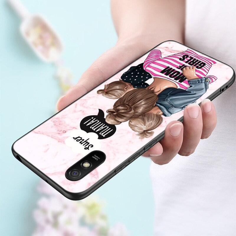 Miminko máma dívka chlapec mramorové silikonové pouzdro na telefon Xiaomi Redmi Note 11 10 9 8 Pro 11T 10T 10S 9S 8T 9 9A 9C 9T černý měkký kryt