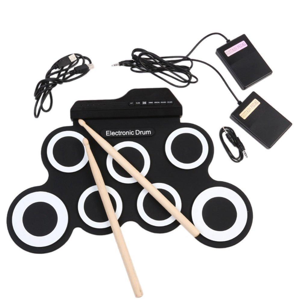 Folding Electric Drum Set Silicone Practice Drums Pad Kit Portable Music Drums