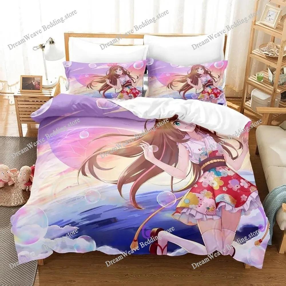 Kawaii Girls Kizuna AI Cartoon Poster Sheets Quilt Covers Bedding Dormitory Sheets Bedding Set Soft Warm Bedding Set Luxury Gift