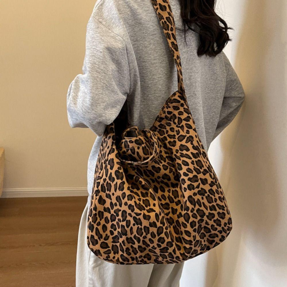 Large Capacity Leopard Crossboby Bag Retro Commuting Handbag Trendy Canvas Tote Bag  Shopping