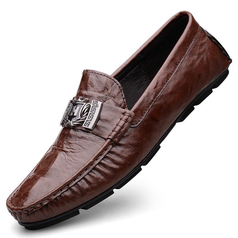 Xunqi crocodile pattern beanie shoes lazy driving shoes British casual men's leather shoes genuine leather cowhide