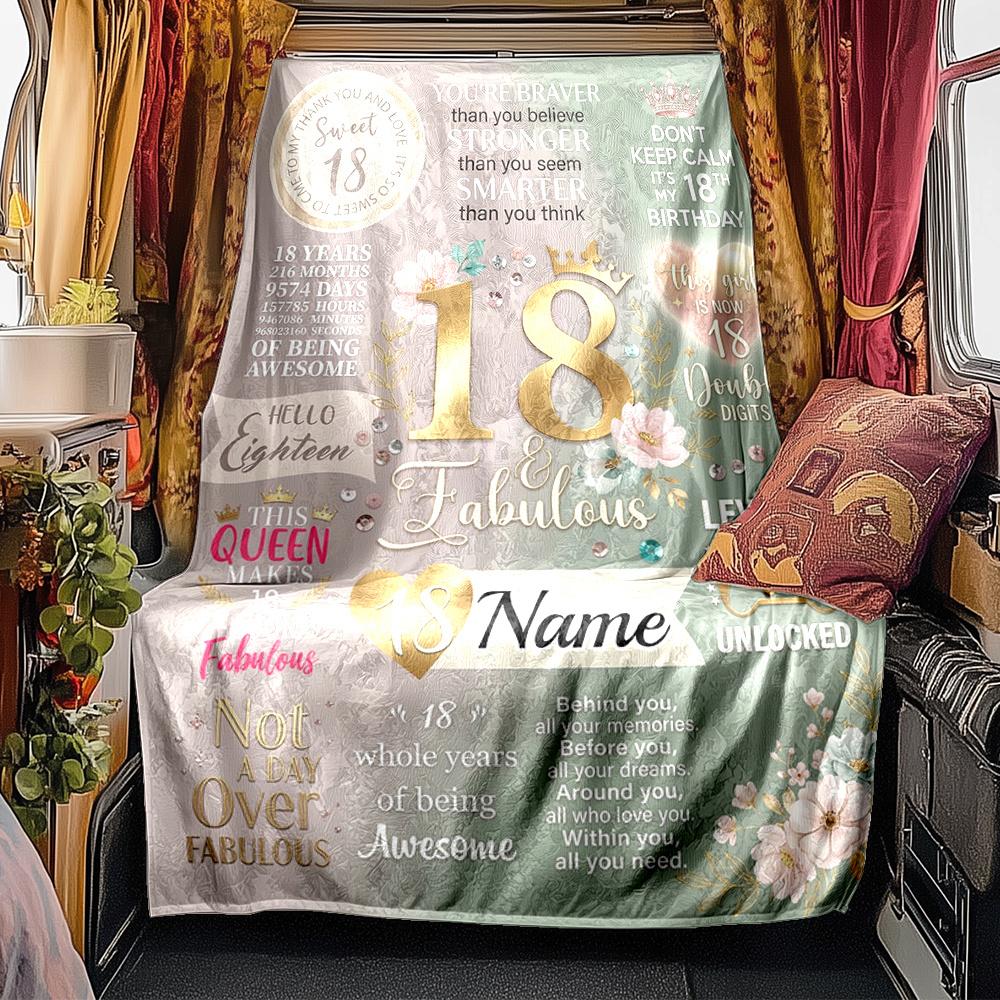 Happy 18Th Birthday Customizable Blanket Customize Text Comfortable Throw For Picnics Outdoor Travel And Camping Sofa Office Four Seasons Multipurpose