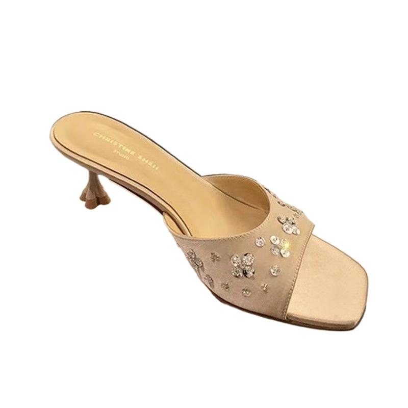 Fashion 2025 Summer Open Toe Women's Slippers Fashion Outdoor Dress New Crystal Sequins Best Seller Non-Slip Versatile Heels Women