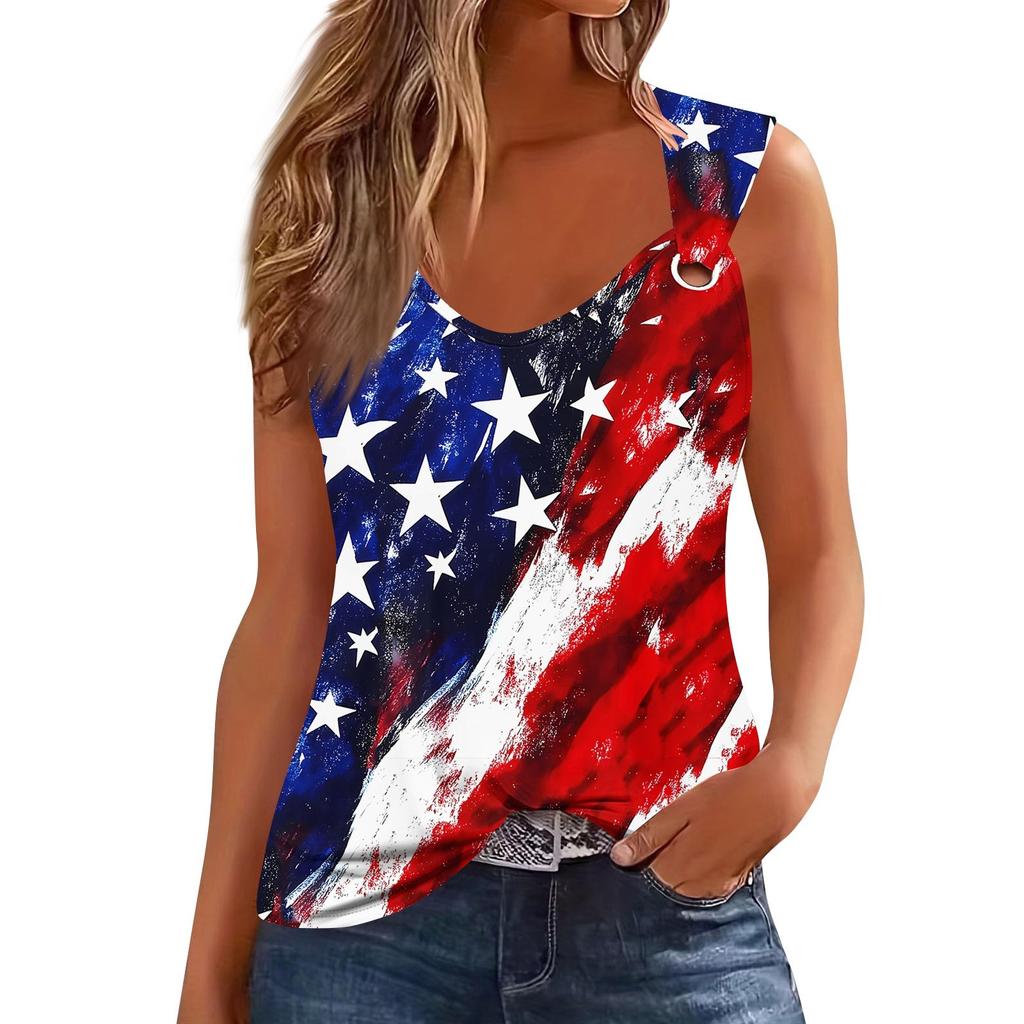 Womens Tank Top V Neck Basic Printed Casual Flowy Sleeveless Deep Side Cut Tops For Women