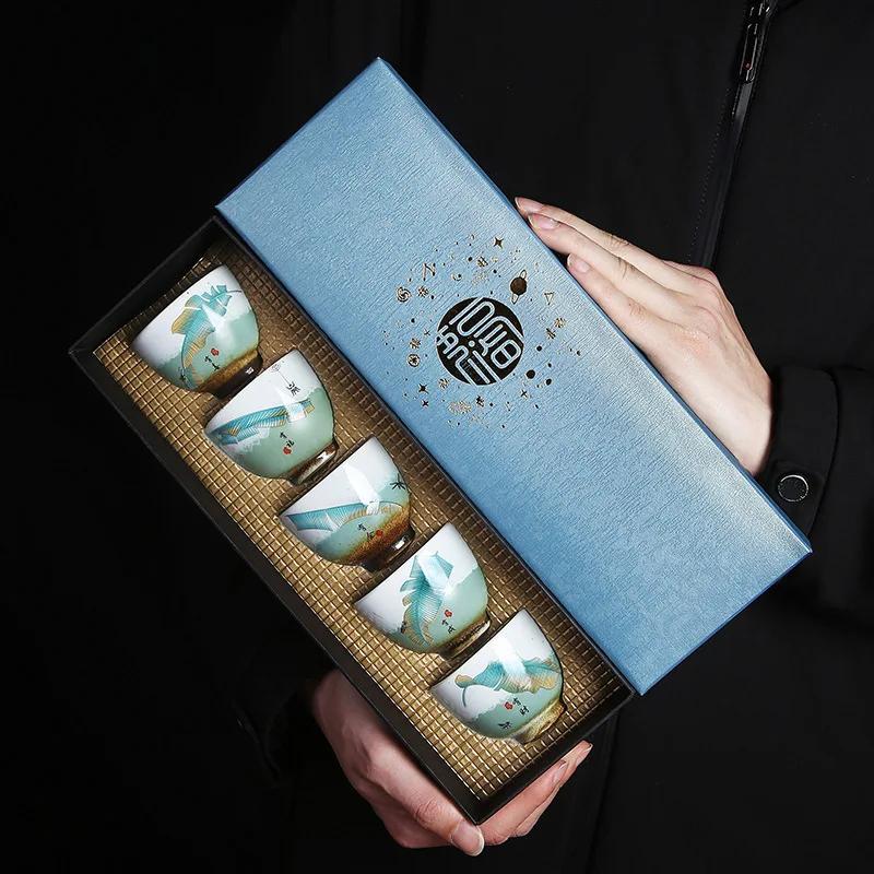 Chinese style kiln variable Tea cup set with gift box, ceramic Kung Fu tea set, single cup, master cup, personal cup teaware