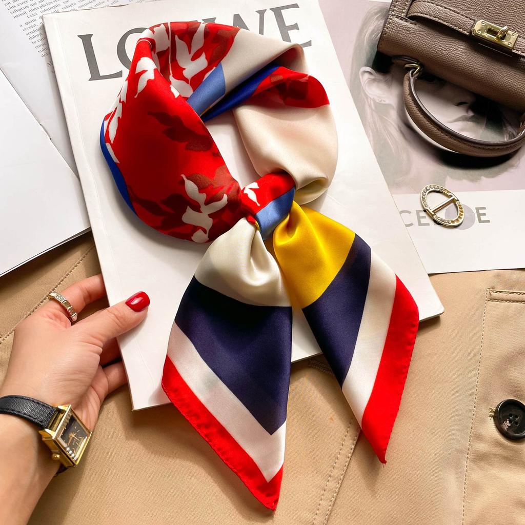 71 zijden sjaal vierkante sjaal hoge kwaliteit, Koreaanse mode veelzijdig professionele simulatie zijde kleine sjaal retro bedrukte zijden sjaal dames
