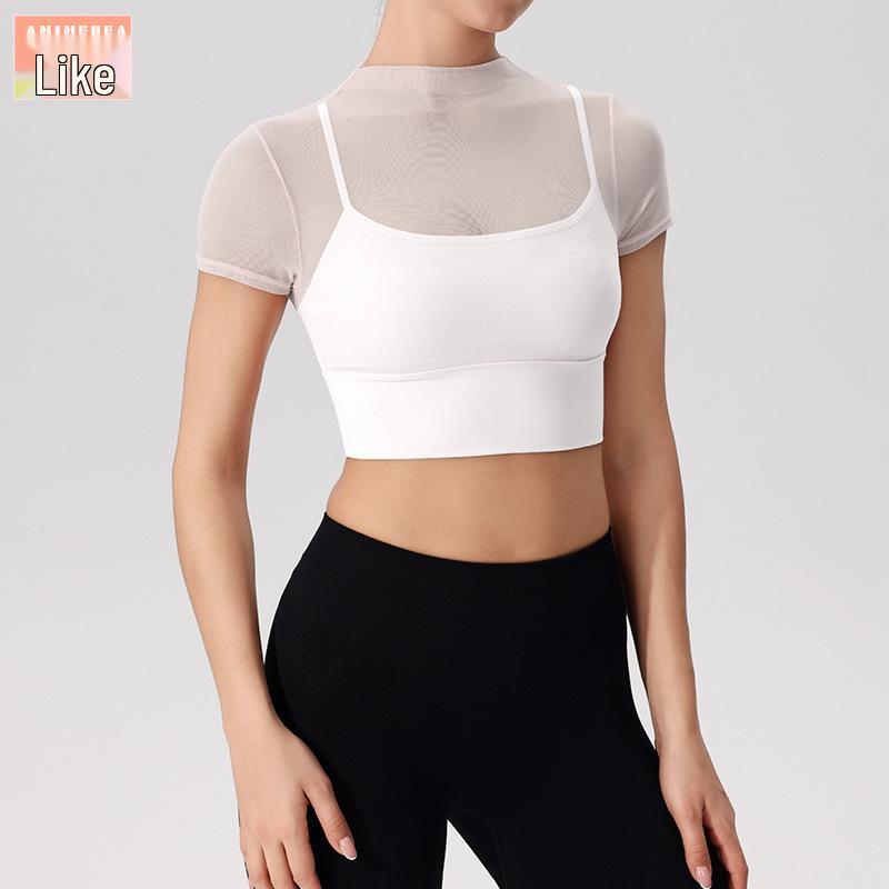 

Товар по распродаже возврату не подлежит: Спортивный топ из сетки с нагрудными вкладышами - Фитнес/одежда для йоги с коротким рукавом Small белый