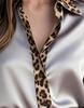 Leopard Print Satin Patchwork Long Sleeve Shirt for Women