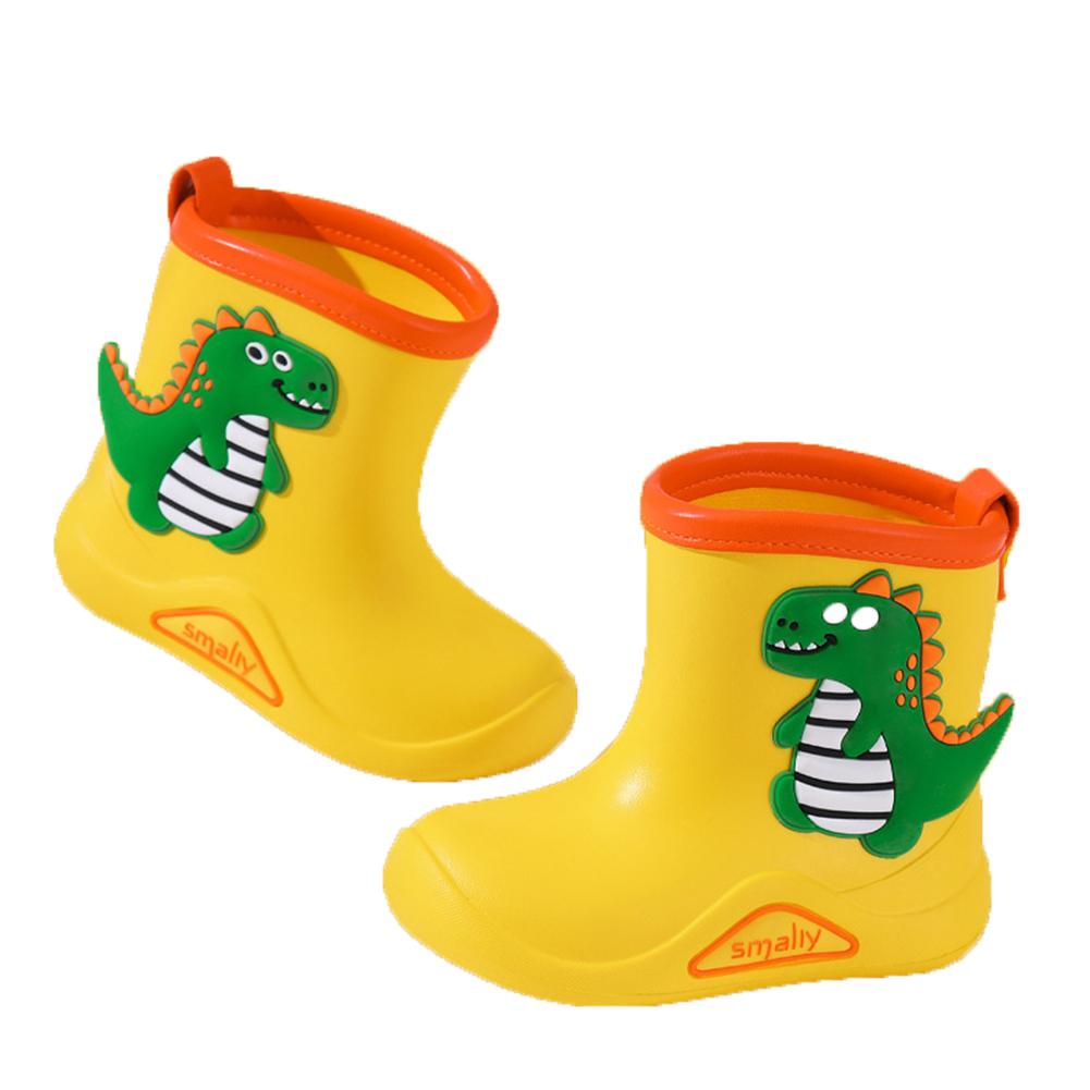 1 Pair Children Rain Boots Small Dinosaur Pattern Waterproof Anti-skid Rainshoes Yellow (hemming) 18 yards#1
