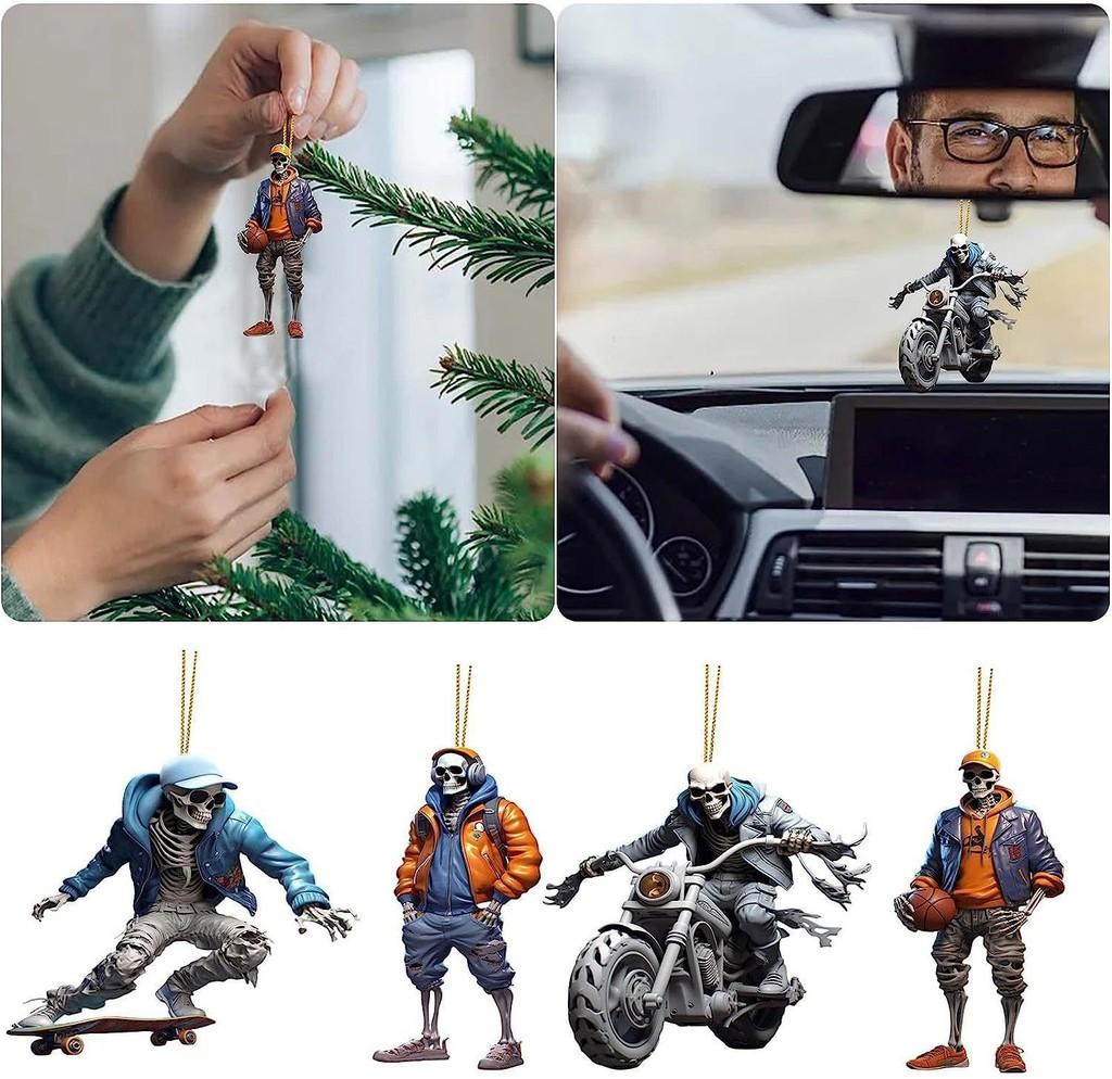 Acrylic Halloween Colorful Skeleton Car Hanging Ornament For Festive Home Decor