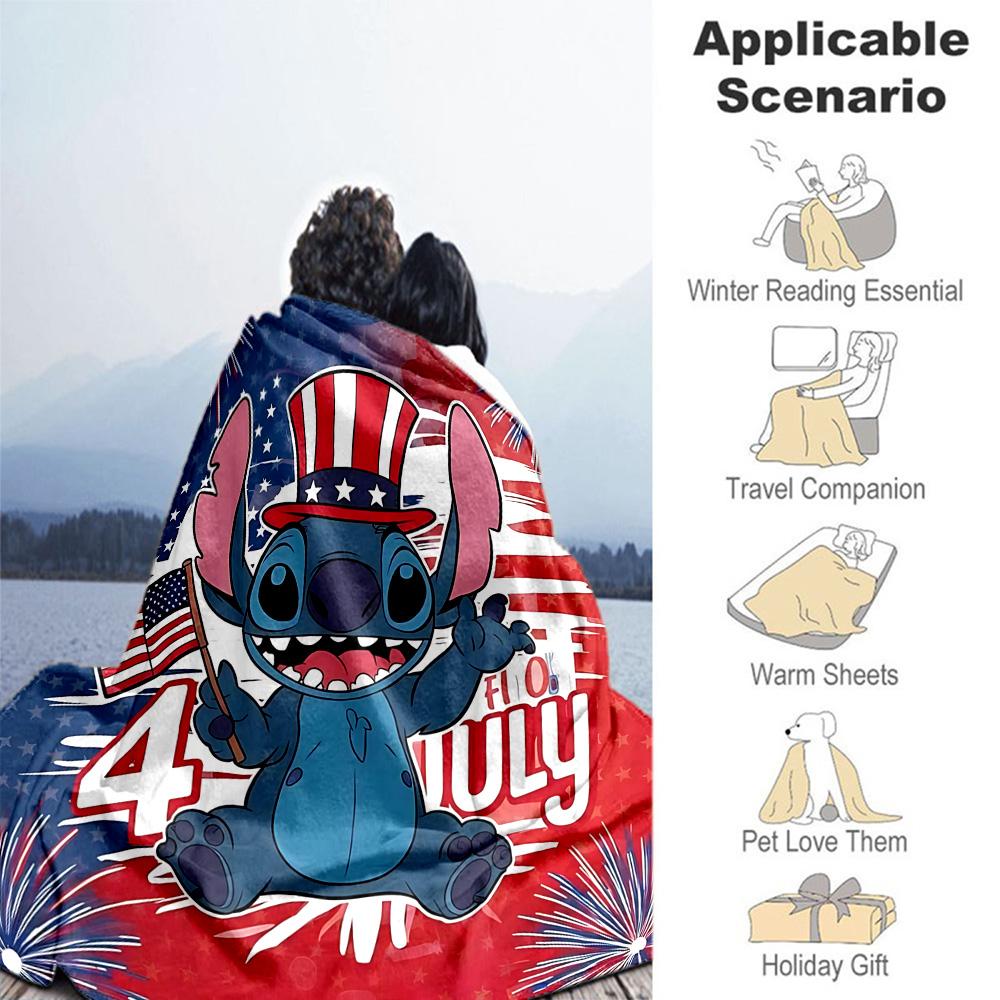 1pc Stitch Celebrates Independence Day Outdoor Blanket, Soft And Comfortable Blanket, Casual Warm, Camping Travel Blanket, Birthday Gift. M714049