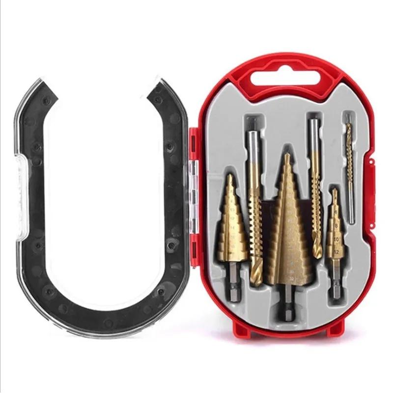 6pcs Step Drill Bit Saw Drill Bit Set Titanium Milling Cutter 4-12 4-20 4-32mm 3 6 8mm For Woodworking Metal Core Hole Opener
