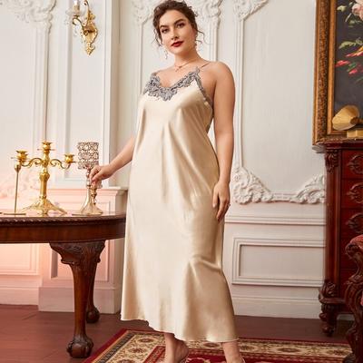 Oversized Plus Size Pajamas Suspender Skirt Spring and Summer Thin Lace Pajamas Long Imitation Silk Casual Home Clothes