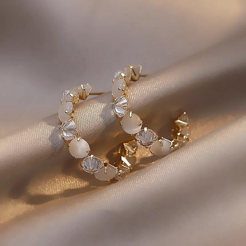 

Niche Style Cat s Eye Best Selling Female Unique Elegant Inlaid Zircon Cat s eye stone earring [2.5cm]]