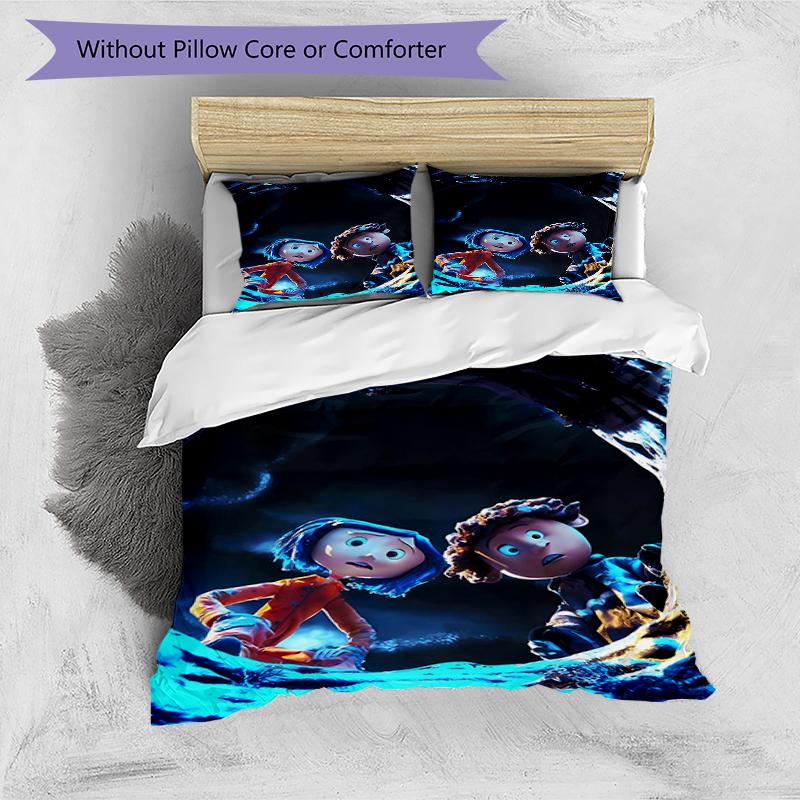 3pcs Coraline (7) Design Cover Set - HD Printed Bedding with 1 Cover and 2 Pillowcases - Perfect for Home and Dorm Decor