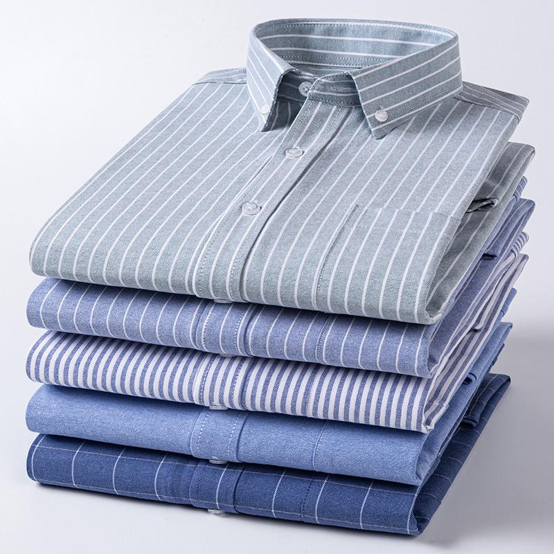 100% Cotton Oxford Men Striped Plaid Shirts Male Business Casual High Quality Long Sleeve Shirt for Men Button Shirt S-6XL 7XL