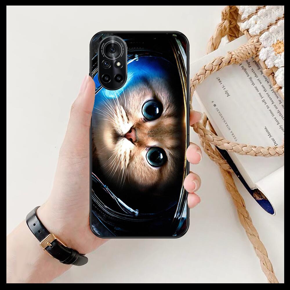 Funny Cartoon Cat Clear Phone Case For Huawei Honor 20 10 9 8A 7 5T X Pro Lite  5G  Black Etui Coque Hoesjes Comic Fash Design