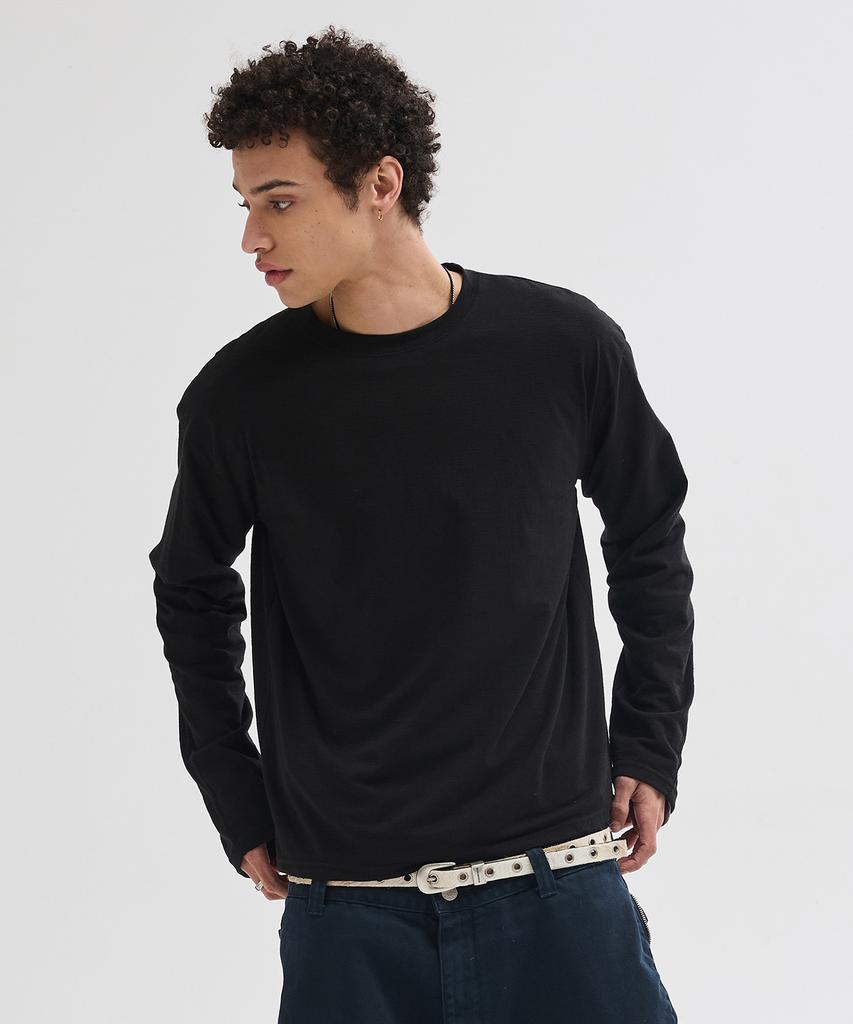 LEIRE Slub Back Line Long Sleeve T-Shirt [Black]