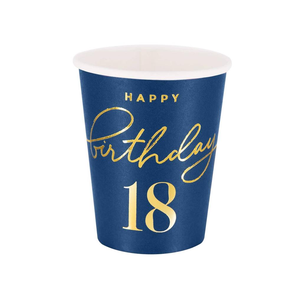 Happy Birthday Cups 18, Navy Blue 220ml 6 Pcs